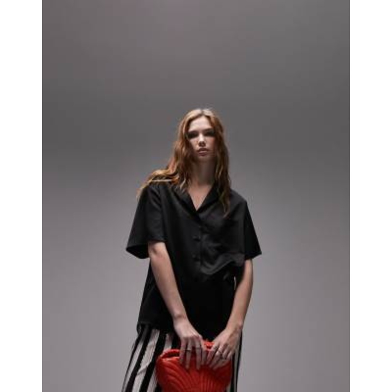 Topshop satin short sleeve shirt in black