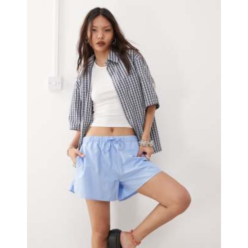 Weekday elastic waist shorts in blue