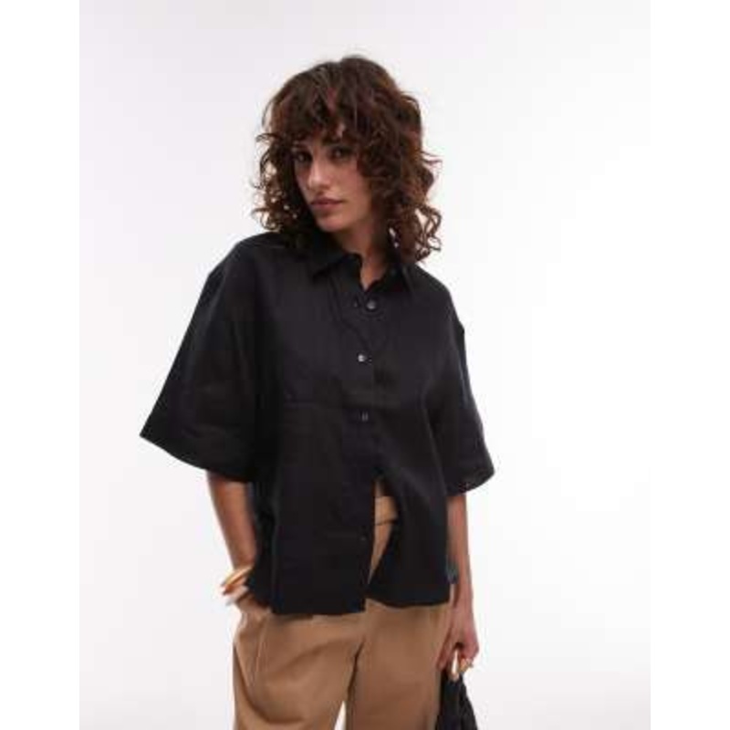 ARKET short sleeve linen look shirt in black