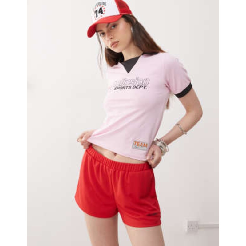COLLUSION airtex red shorts with logo