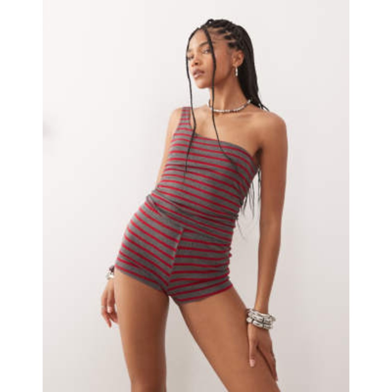 COLLUSION striped micro shorts in red