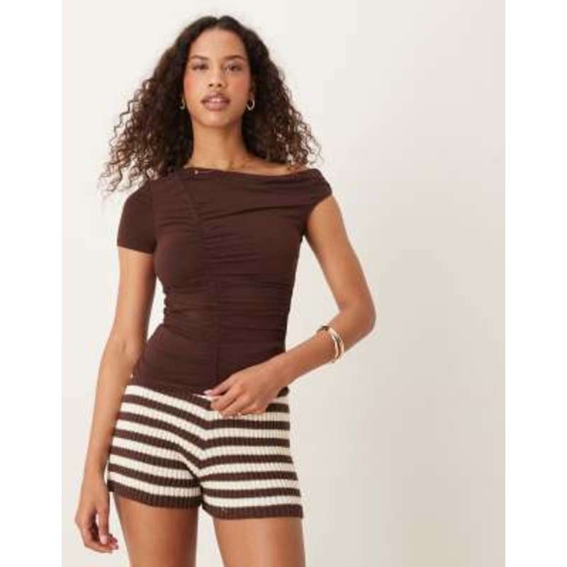 Cotton On Nikki gathered short sleeve top in burgundy