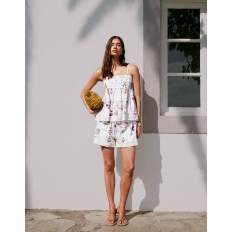 DESIGN lace trim tablecloth print shorts – part of a set