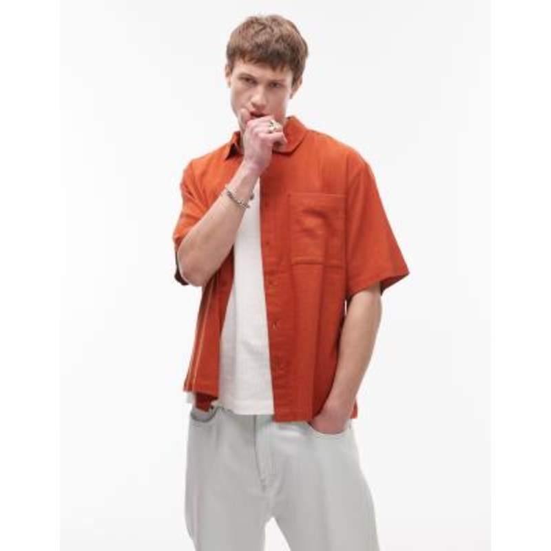 Topman short sleeve textured boxy shirt in rust