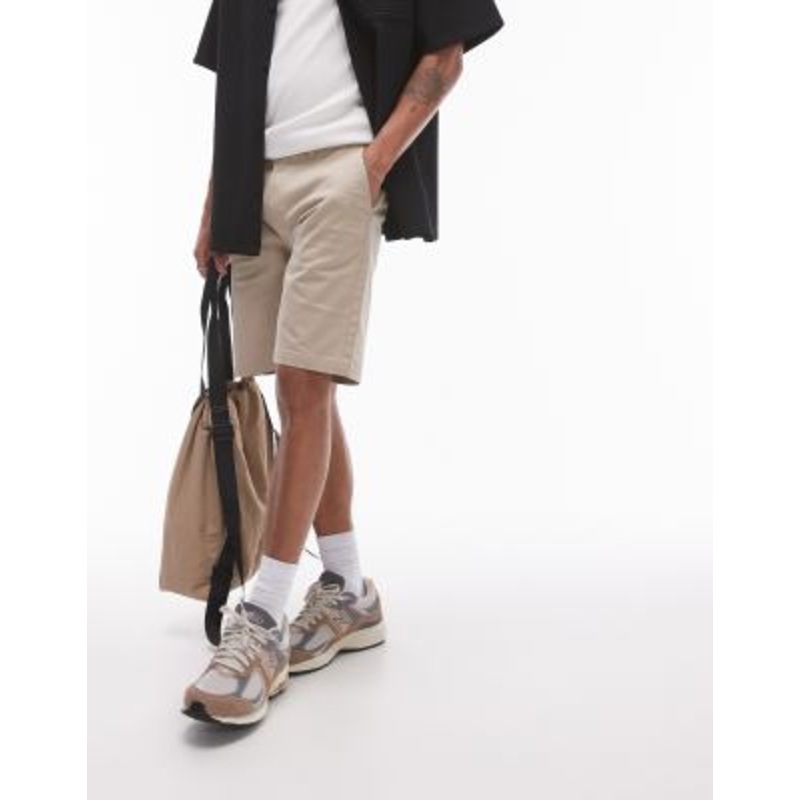 Topman slim chino shorts in stone