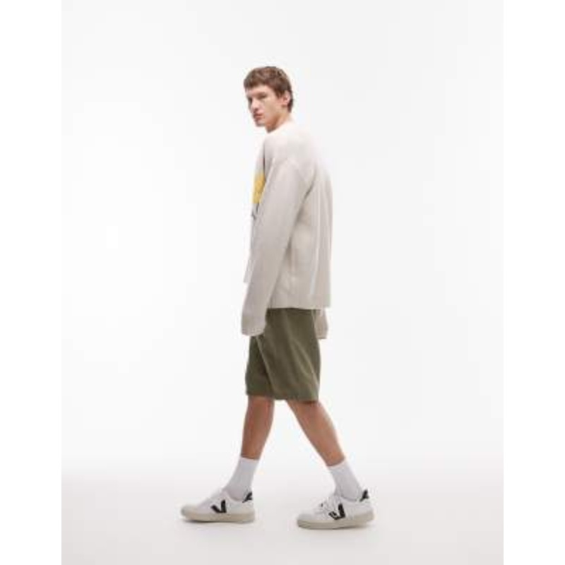 Topman wide leg linen short in khaki