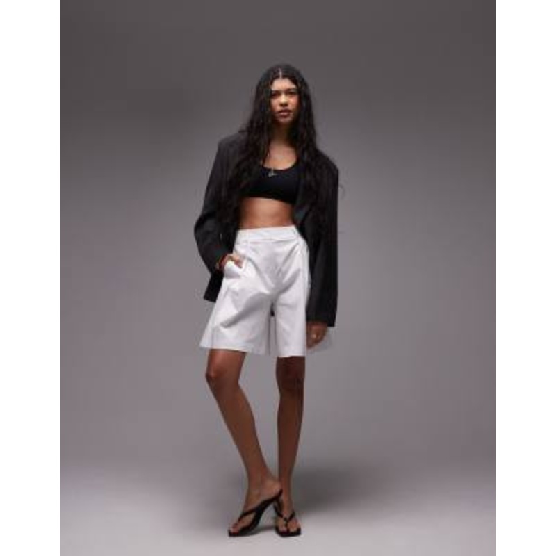 Topshop awkward A line double pleat shorts in white