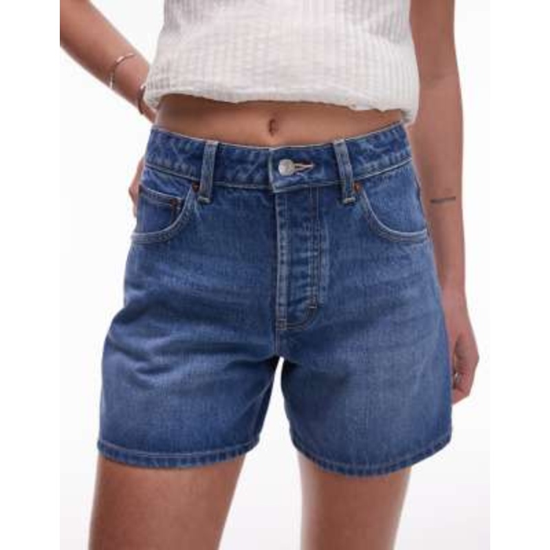 Topshop denim shorts in mid blue