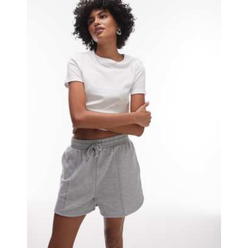 Topshop pintuck sweat shorts in gray heather