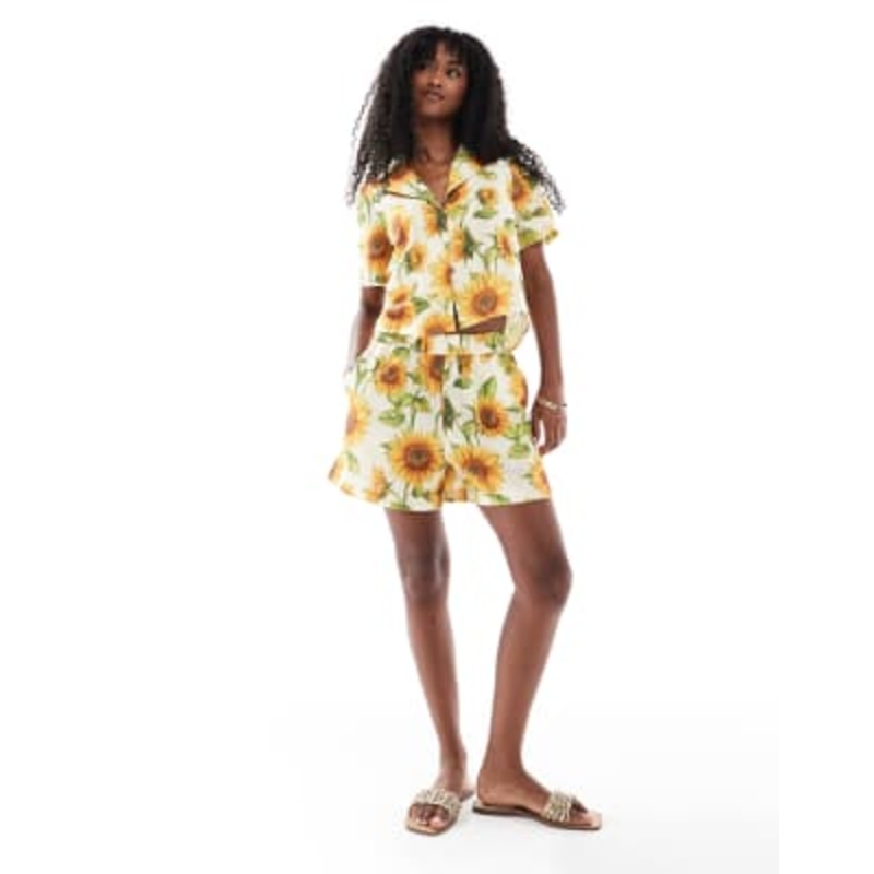 Vero Moda boxy shirt and shorts set in sunflower print