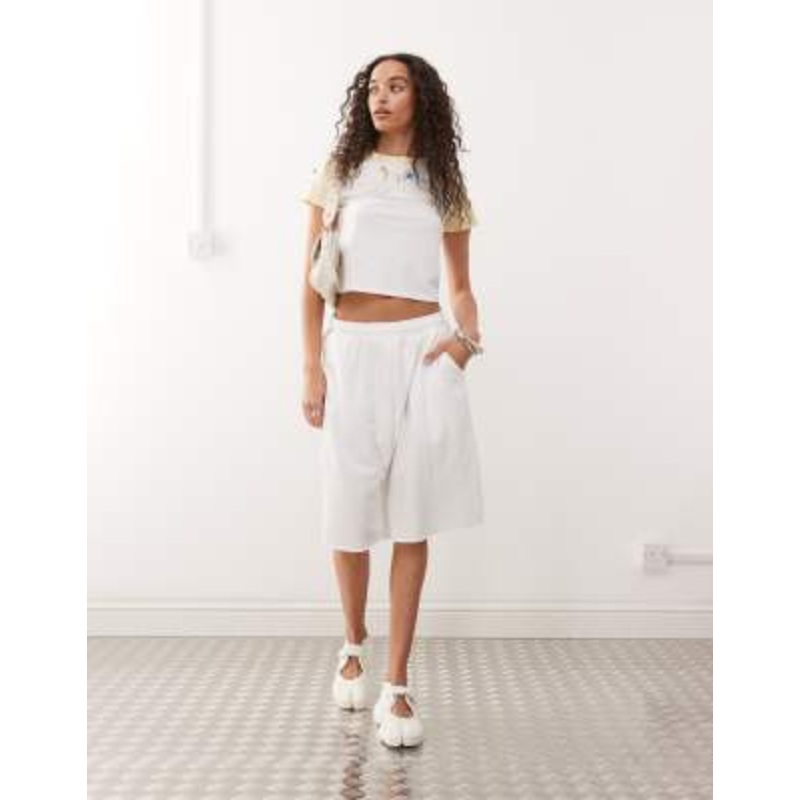 Weekday oversized bermuda jersey shorts in white