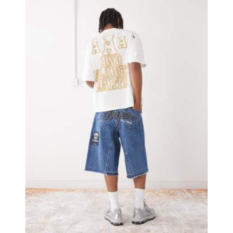 Aape by A Bathing Ape denim shorts with logo embroidery in light blue wash
