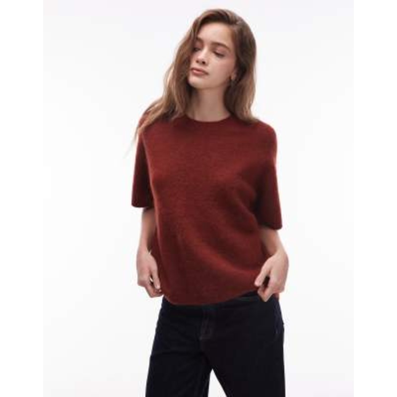 ARKET alpaca and wool blend short sleeve sweater in rust brown