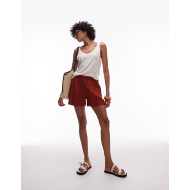 ARKET linen shorts with pull-on waist in burnt orange