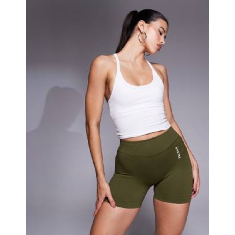 Bo+Tee Super Sculpt high rise legging shorts in dark olive