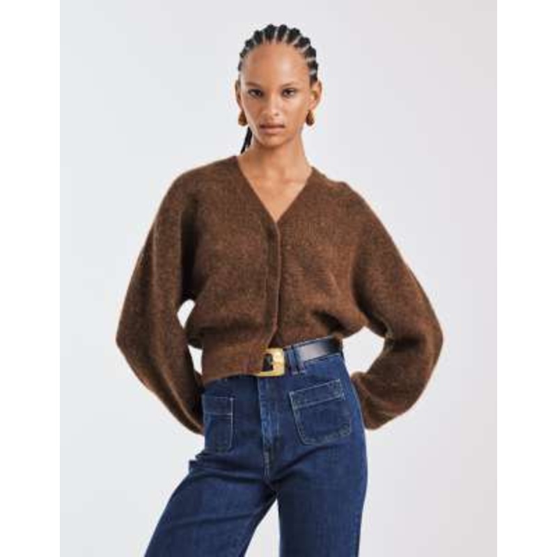 & Other Stories alpaca and wool hairy knit short cardigan in brown
