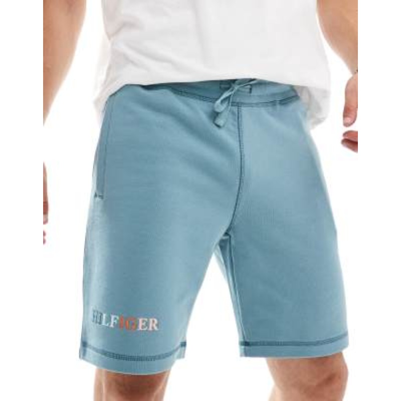 Tommy Hilfiger multi logo sweat shorts in light blue