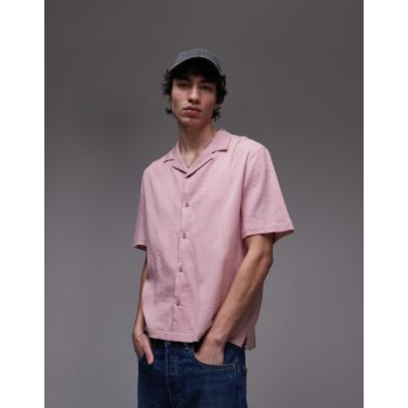 Topman short sleeve crinkle shirt in pink