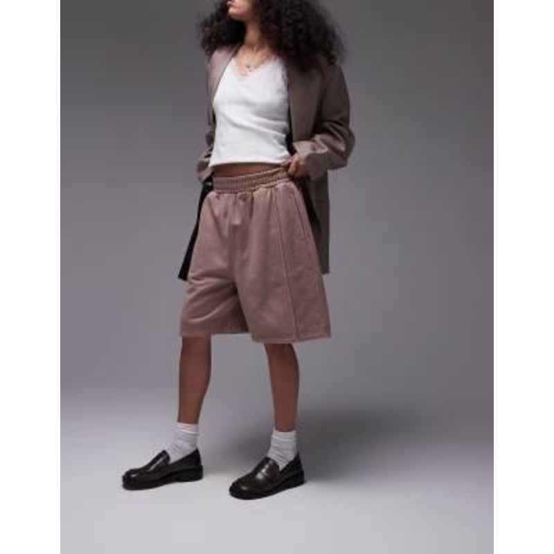 Topshop acid wash longline short in washed pink