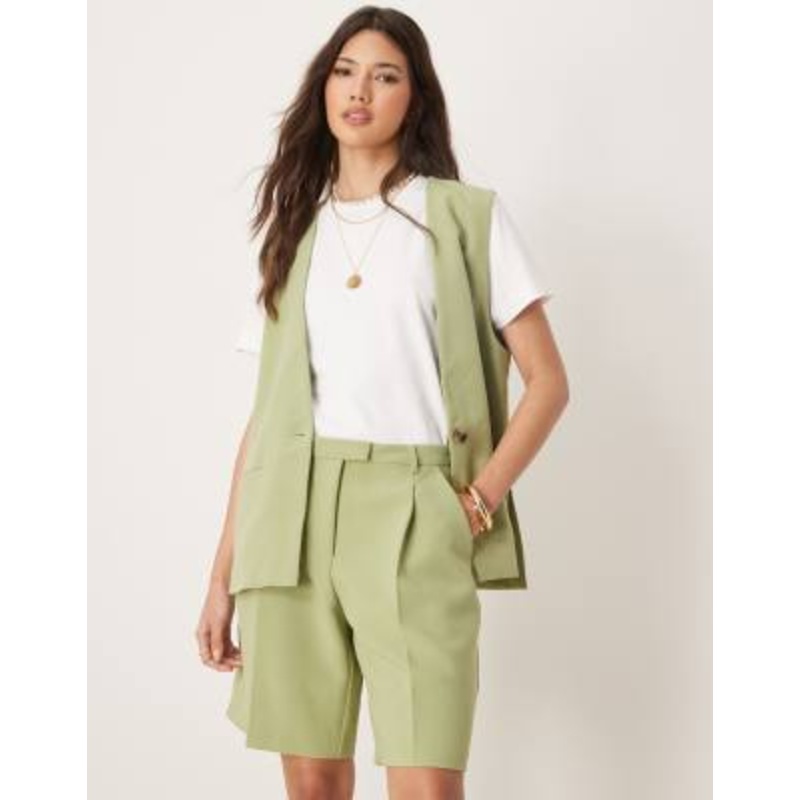 VILA longline tailored shorts in sage green – part of a set