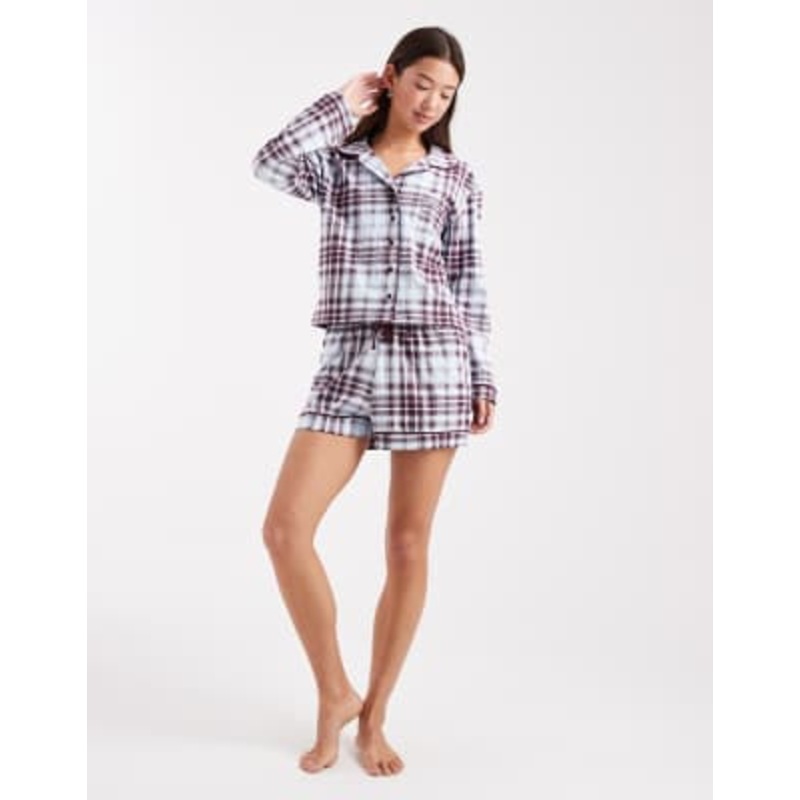 Wednesday’s Girl long sleeve shirt and shorts pajama set in purple plaid