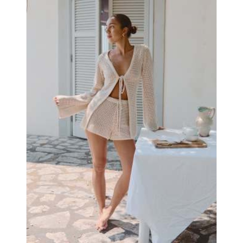 4th & Reckless x Luana Barron antoine crochet micro beach shorts in cream – part of a set