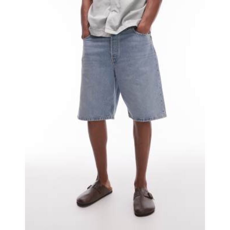 ARKET mid waist regular fit denim shorts in mid blue wash