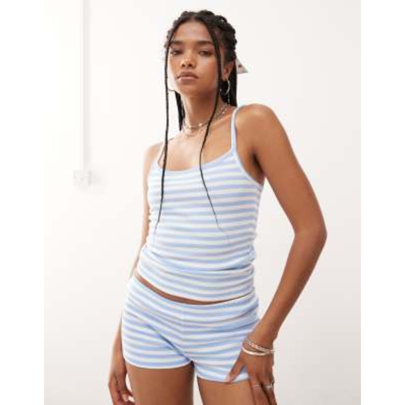 COLLUSION blue and white striped cami top and shorts set
