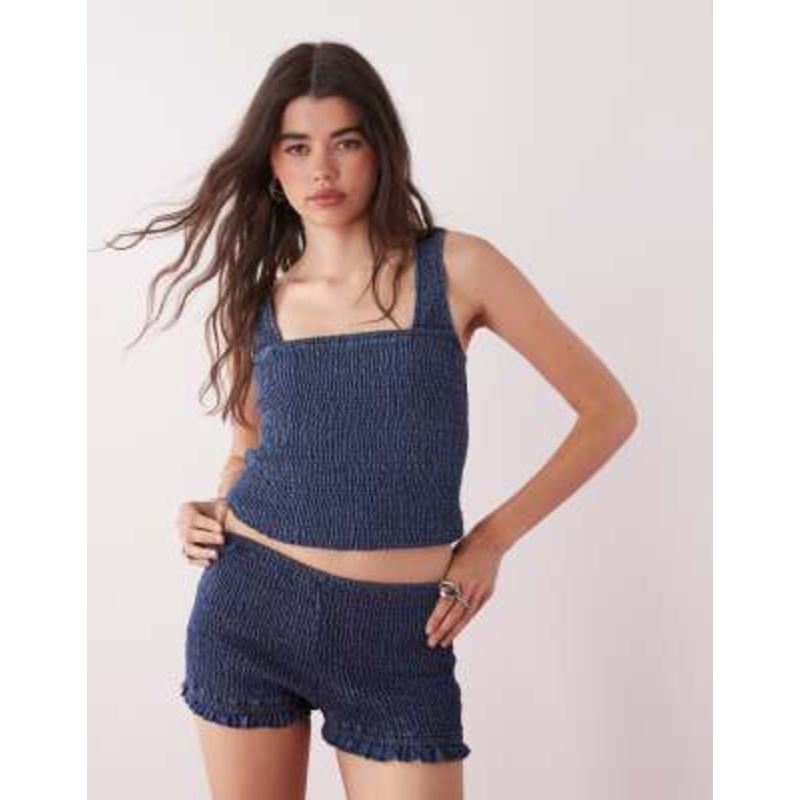 COLLUSION festival denim shirred booty shorts in blue – part of a set