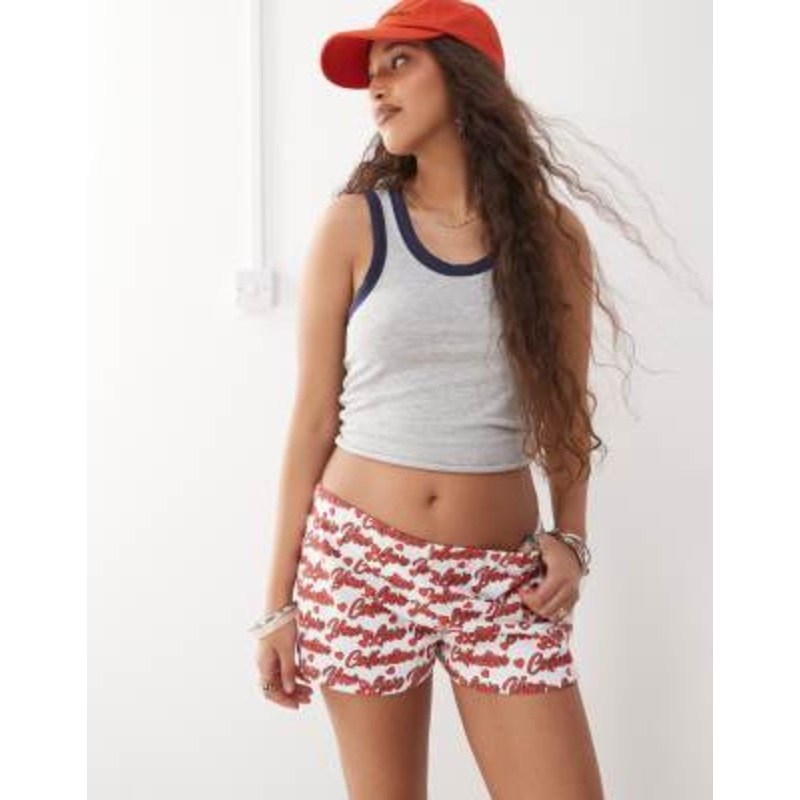COLLUSION ‘love you’ graphic mini shorts in white