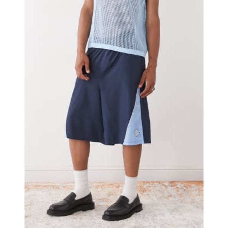 COLLUSION paneled soccer style shorts in blue