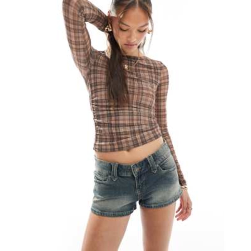 Cotton On low micro denim shorts in sandstorm blue