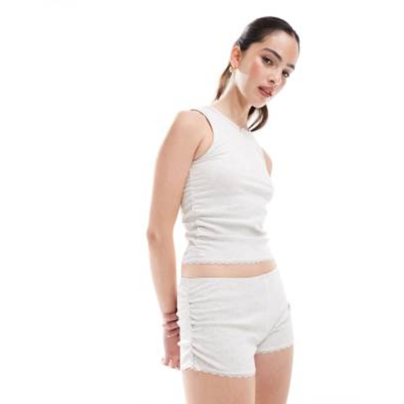 Cotton On ribbed ruffle sleep shorts in gray heather – part of a set