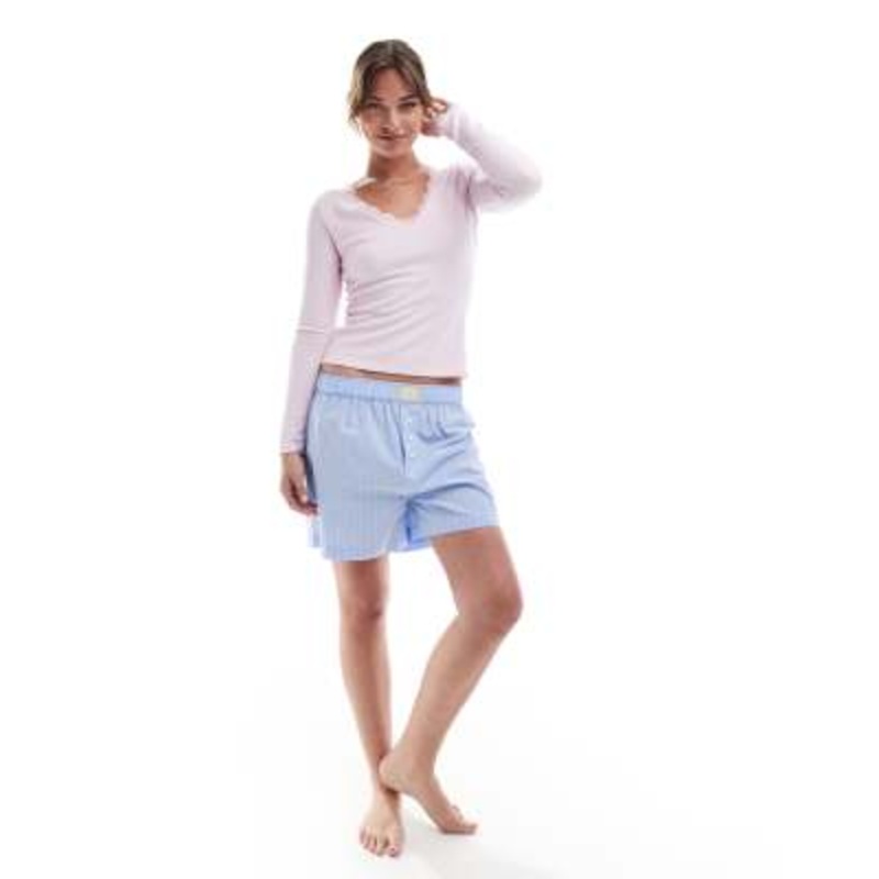 Cotton On striped boyfriend boxer sleep shorts in blue