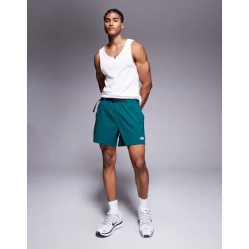 The North Face Class V Pathfinder belted 5-inch shorts in green