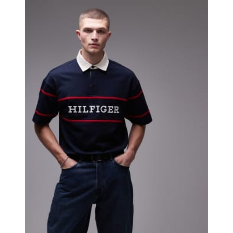 Tommy Hilfiger americana short sleeve rugby top in navy