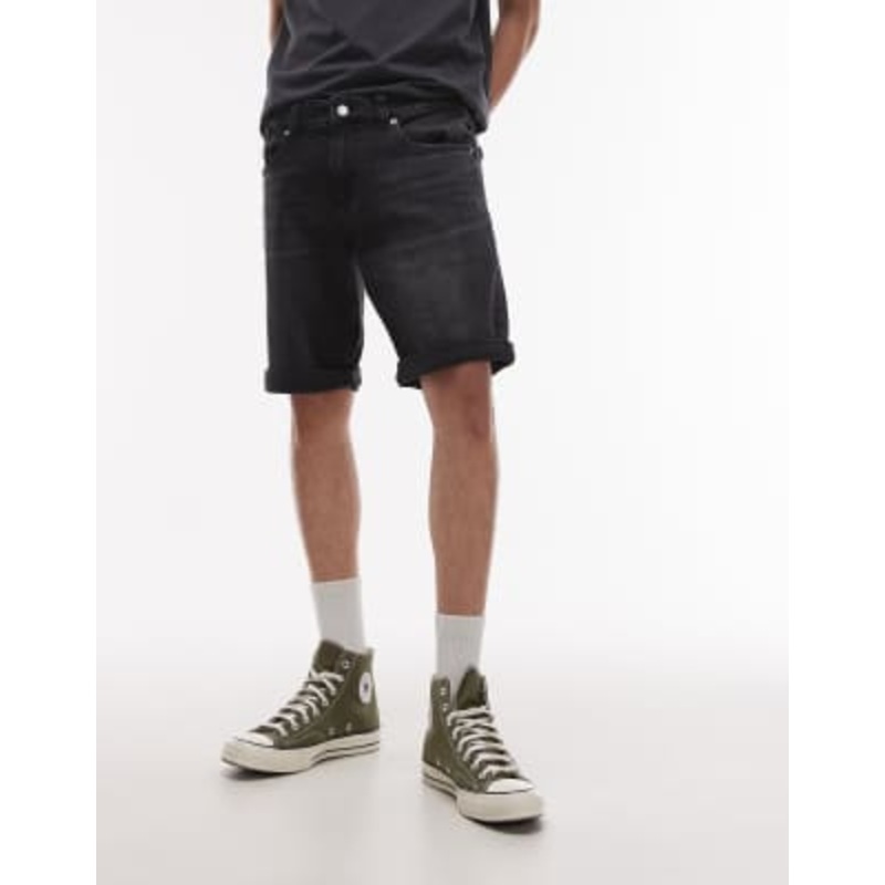 Tommy Jeans Ronnie roll-up slim denim shorts in black