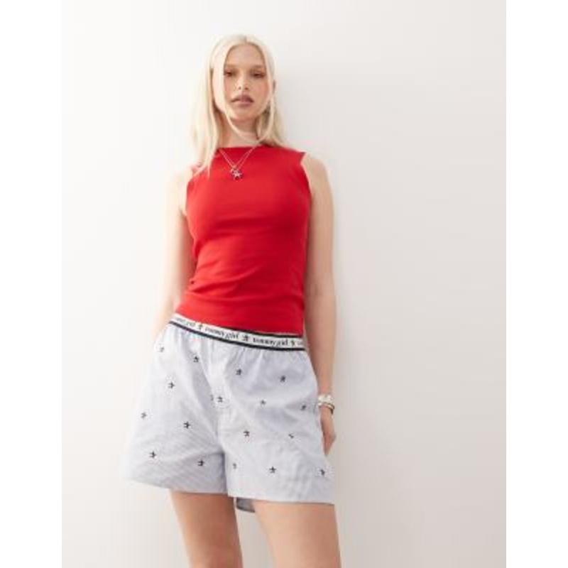 Tommy Jeans tommy girl embroidered boxer shorts in light blue