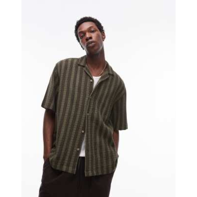 Topman short sleeve knit crochet shirt in green