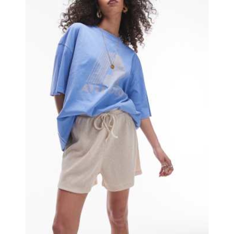 Topshop casual crinkle drawstring shorts in stone