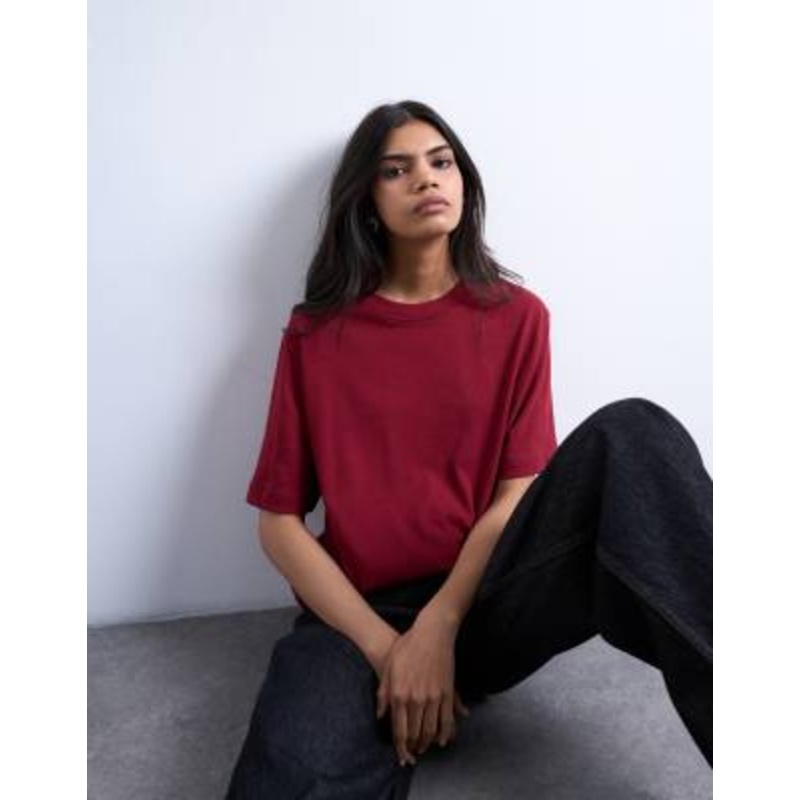 Topshop premium basic short sleeve tee in dark red
