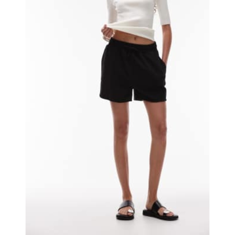 Topshop Tall pintuck sweat shorts in black