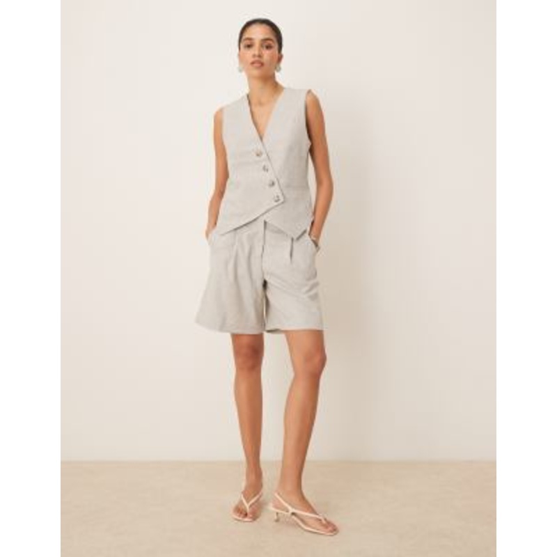 YAS tailored pleat front longline short in light gray melange – part of a set