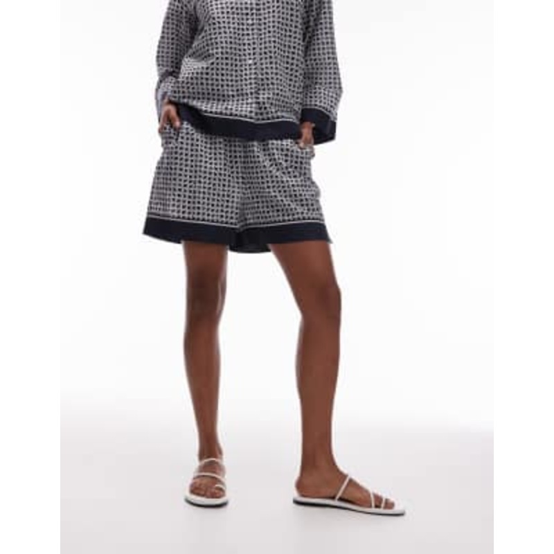 ARKET loose fit beach shorts with pull-on waist in blue abstract tile print