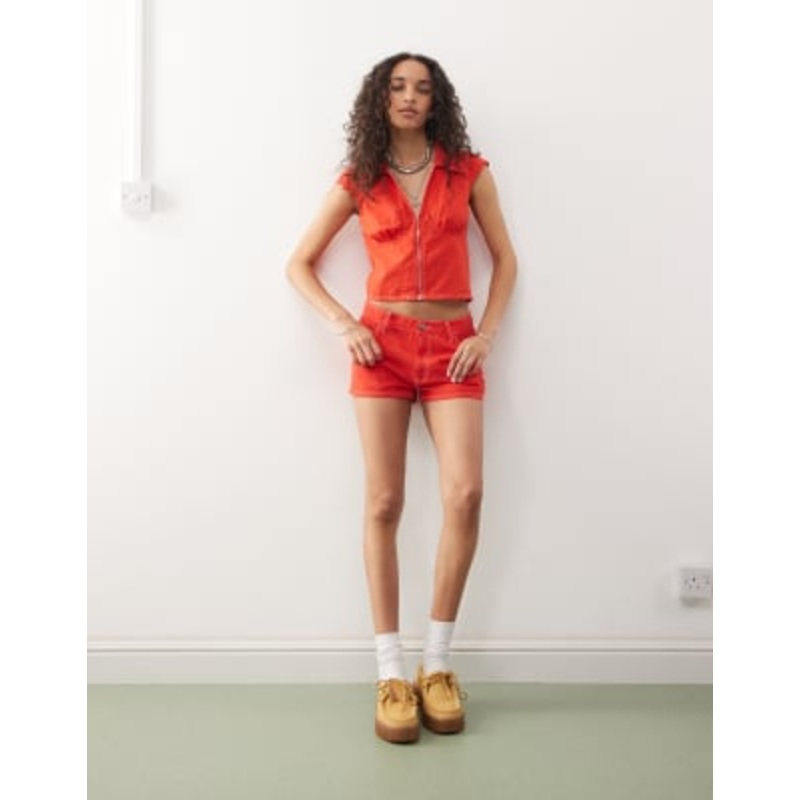 COLLUSION linen look micro shorts in red – part of a set