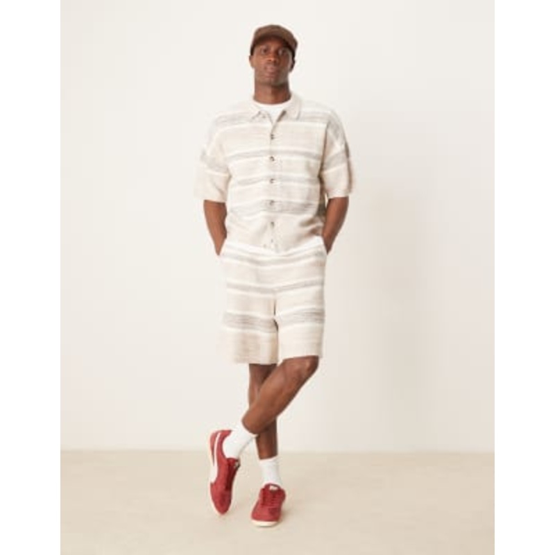 DESIGN relaxed boxy polo shirt and shorts set in space dye