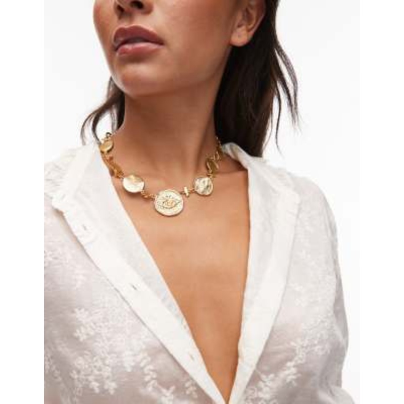 & Other Stories circle hammered texture short necklace in gold