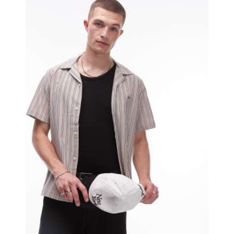 Tommy Hilfiger knit striped short sleeve shirt in beige