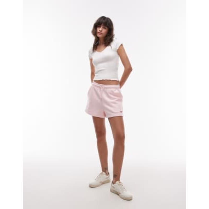 Tommy Jeans script logo jersey shorts in baby pink