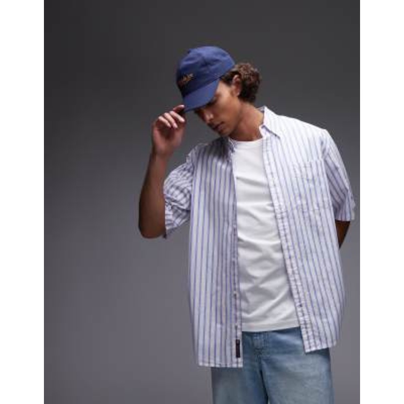 Tommy Jeans short sleeve shirt in blue and off white stripe